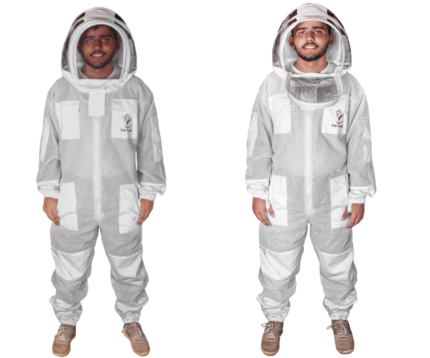 Premium unisex 3-layer ventilated beekeeping suit with fencing veil offering superior sting protection, breathable mesh construction, and comfortable fit for beekeepers working around honey bee hives.