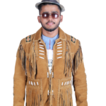 Genuine Suede Leather Fringe Jacket Men – Western Style Native American Beaded Coats / Jackets