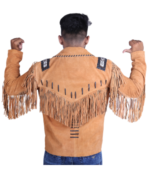 Real Suede Brown Mens Western Style Fringe Leather Jacket - Image 2