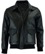 Real Black Sheepskin Leather Windbreaker Bomber Fashion Jacket for Men - Image 3