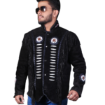 Genuine Cowhide Suede Fringe Leather Jacket Men - Traditional Native American Real Western Coat - Fringed and Beaded Winter Black Leather Jackets
