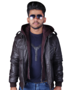 Men's Brown Genuine Leather Bomber Biker Jacket – Windproof Motorcycle Coat with Removable Hood - Image 4