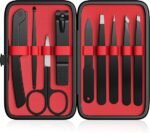Tweezers Set,9 Pcs Professional Stainless Steel Tweezer Kit-Great Precision Eyebrow Tweezers for Ingrown Facial Hair with Leather Travel Case as Stocking Stuffing Gifts
