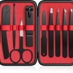 Tweezers Set,9 Pcs Professional Stainless Steel Tweezer Kit-Great Precision Eyebrow Tweezers for Ingrown Facial Hair with Leather Travel Case as Stocking Stuffing Gifts