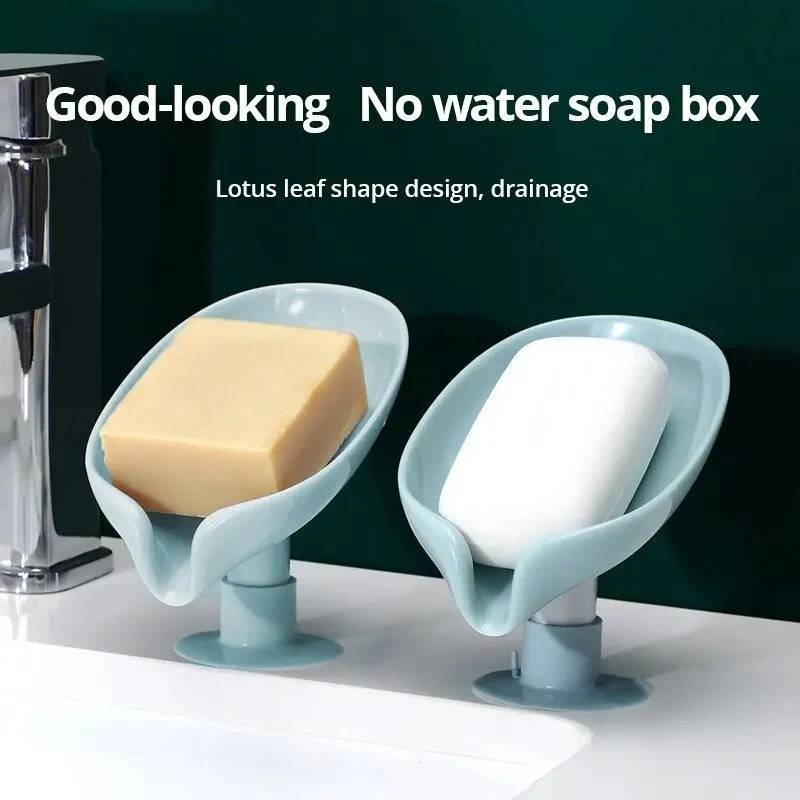 inbound4522997650686041473 Leaf-Shape Self-Draining Soap Holder – Decorative 45° Slanted Hydraulic Soap Dish with Suction Base (Random Color) - Image 1