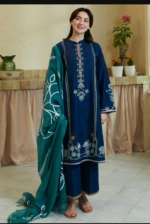 3pcs Embroidered Lawn Suit Blue For Women - Image 4