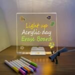 LED Light-Up Transparent Writing Board With 7 Marker | 15×15 cm Acrylic Pad with Stand | Colorful DIY Notes & Erasable Pens - Image 2