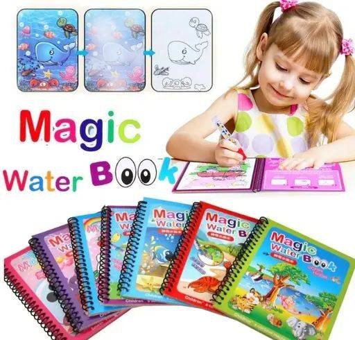 inbound9006179647400931793 Magic Water Coloring Book For Toddlers Reusable Water Painting Book With 1 Pen Educational Travel Toy | 8 pages (Random Design) - Image 1